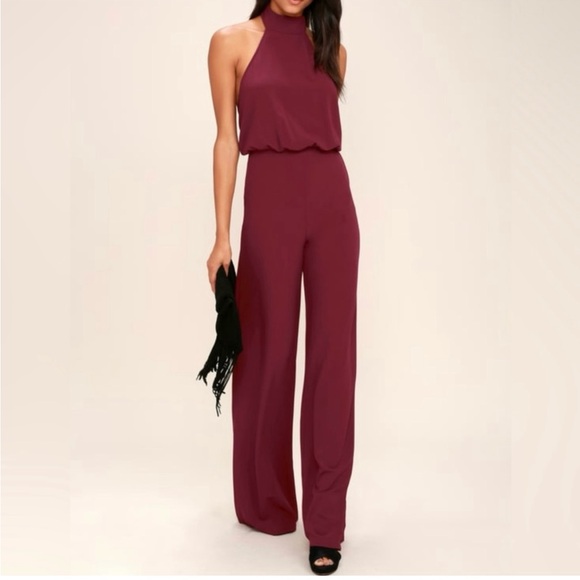Lulu's Chic Wine Halter Jumpsuit - Picture 2 of 6
